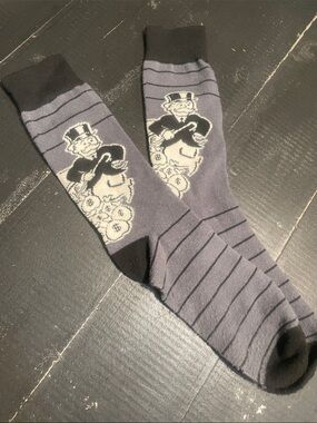 Men's Gray Novelty Monopoly Character Dress Socks
